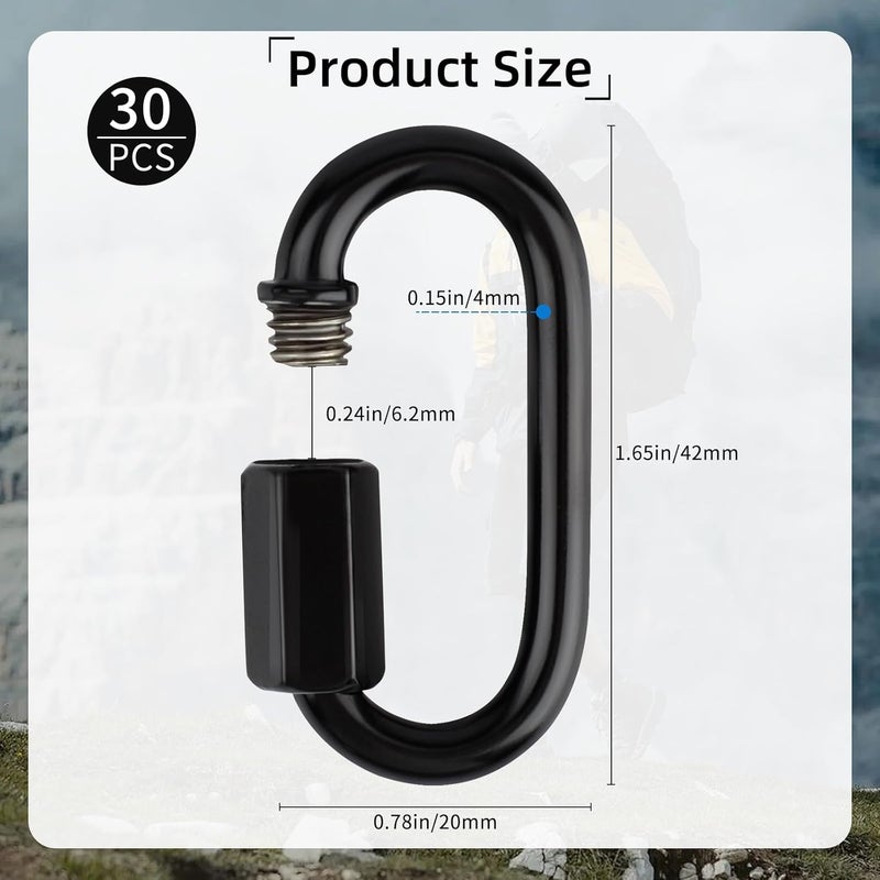 ARPOVIST 30 Pack M4 Quick Link Chain Connectors, Black Heavy Duty D Shape Locking Quick Link Metal Chain Repair Links for Camping Hammock Outdoor Equipment Key Rings Rigging - Image 2